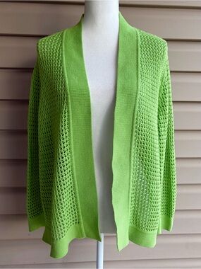 •Jones Studio• Open Knit Lime Green Cardigan Sweater - Size 1X
